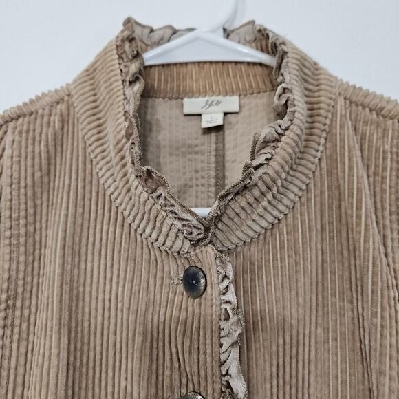 J. Jill Tan Corduroy Button Up Jacket Size Large Ruffles Ribbed Pockets - Picture 4 of 11